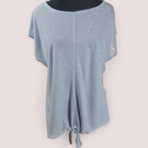J. Jill Tops - J. JILL | Cute Light Blue White Striped Cap Sleeve Linen Blend Waist Tie Top | M
